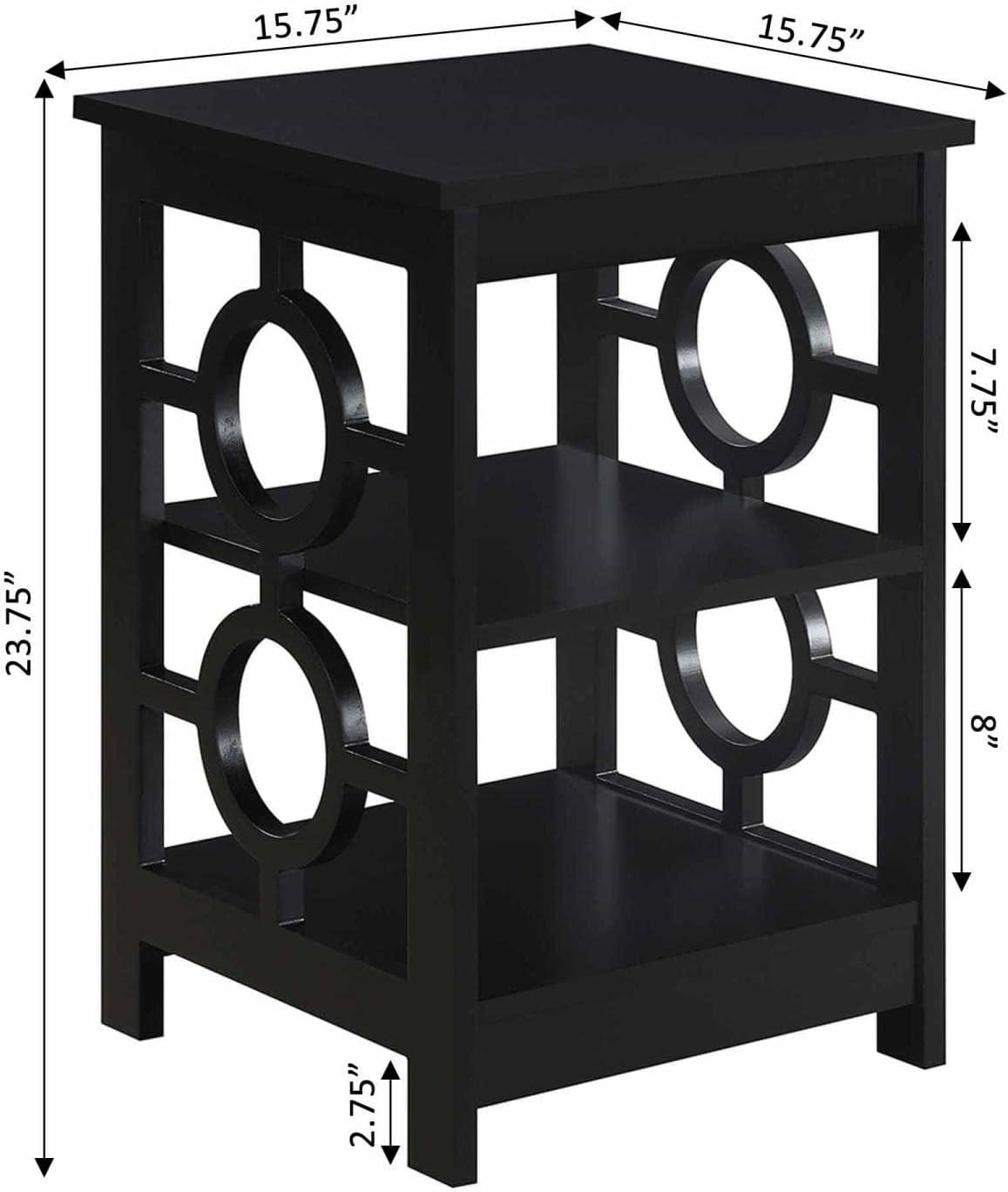 Sleek Black Square Ring End Table with Circle Cut-Outs