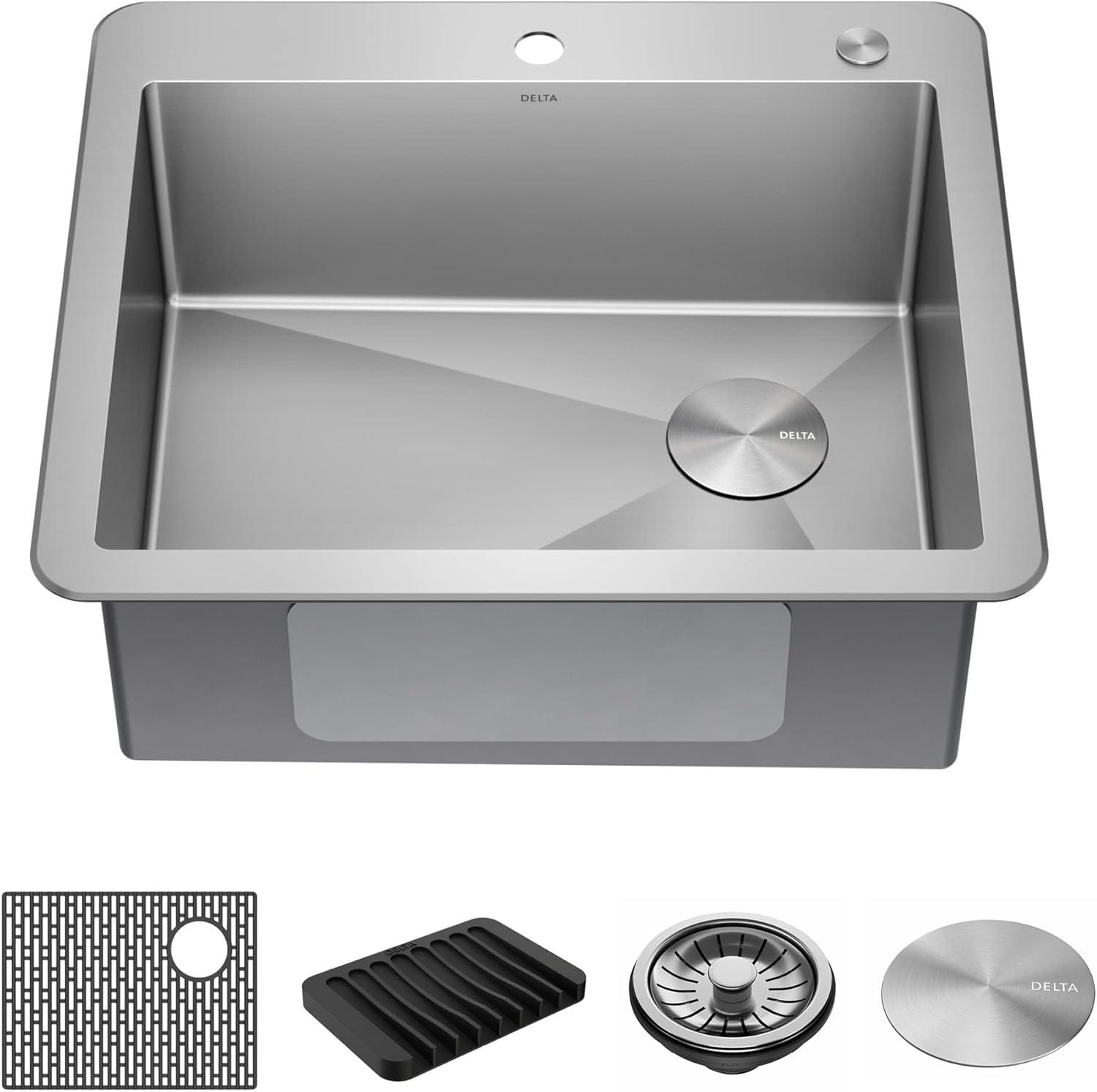 Delta Marca™ Drop-In Undermount Stainless Steel Single Bowl Kitchen Sink with Accessories