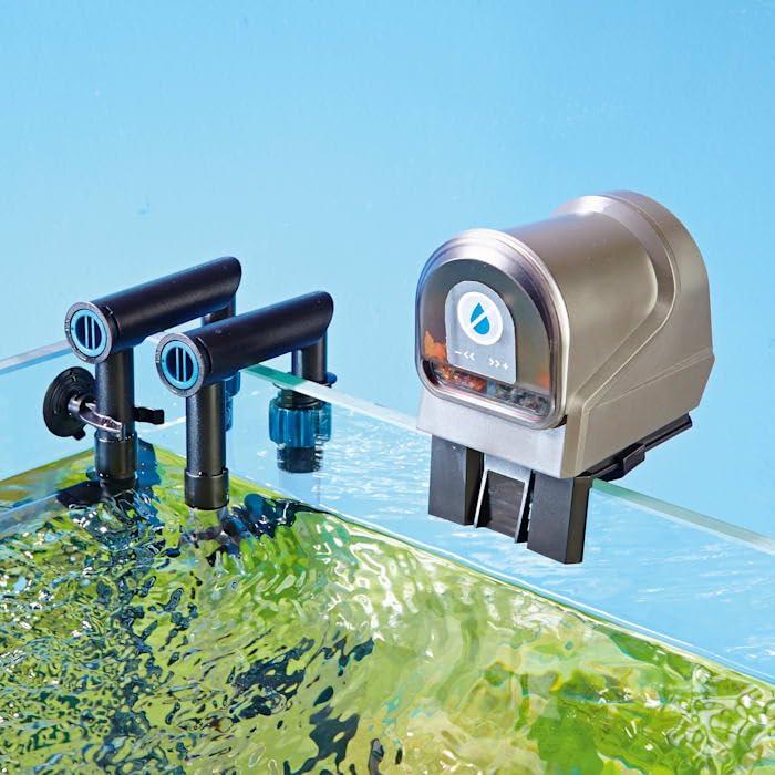 Black Battery-Powered Automatic Fish Feeder with LCD Display