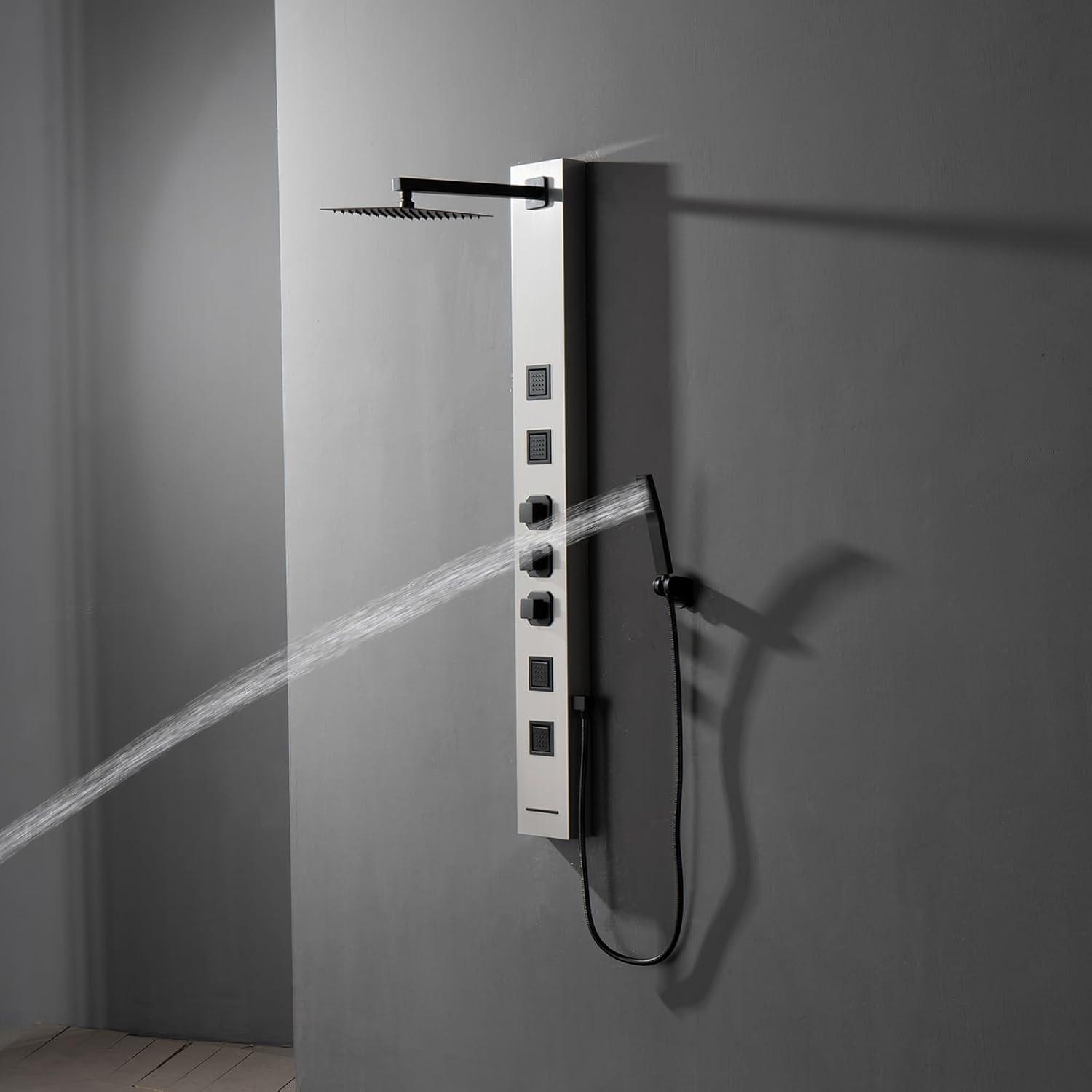 BWE 4-Jet Rainfall Shower Panel System with Rainfall Shower Head and Shower Wand