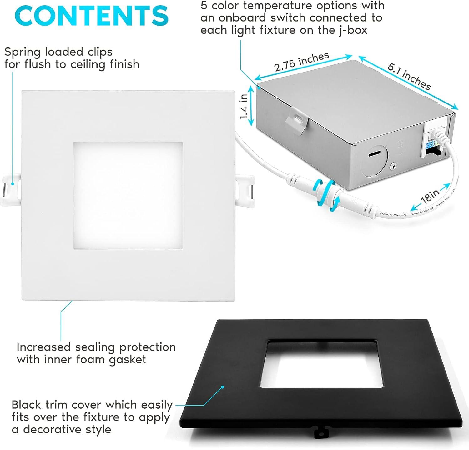 4'' Selectable Color Temperature Dimmable Air-Tight IC Rated LED Canless Recessed Lighting Kit