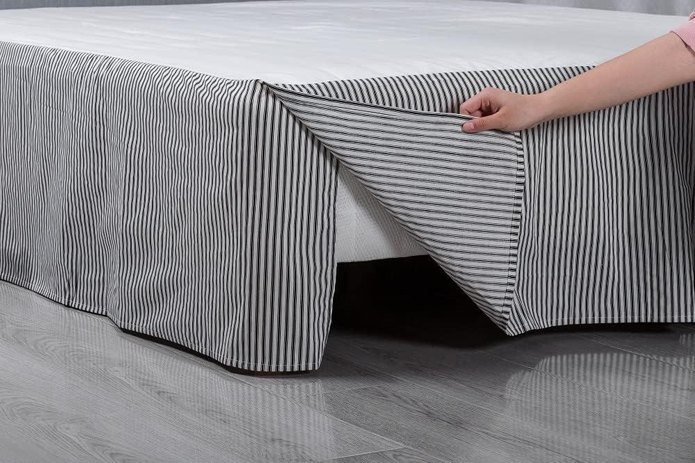 King Size Black and White Striped Cotton Bed Skirt