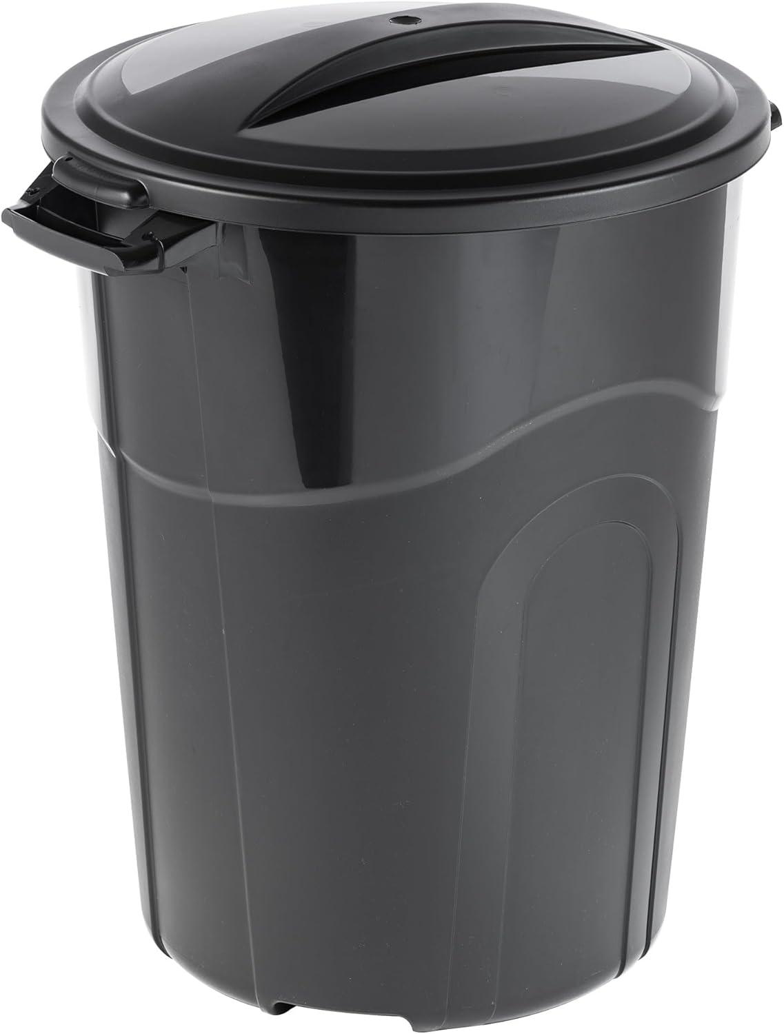 32 Gallon Black Plastic Outdoor Trash Can with Lid