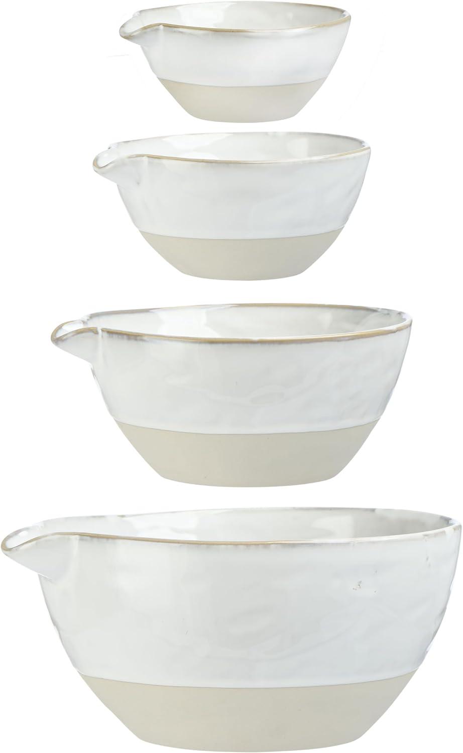 Reactive Glaze White and Beige Ceramic Batter Bowls Set