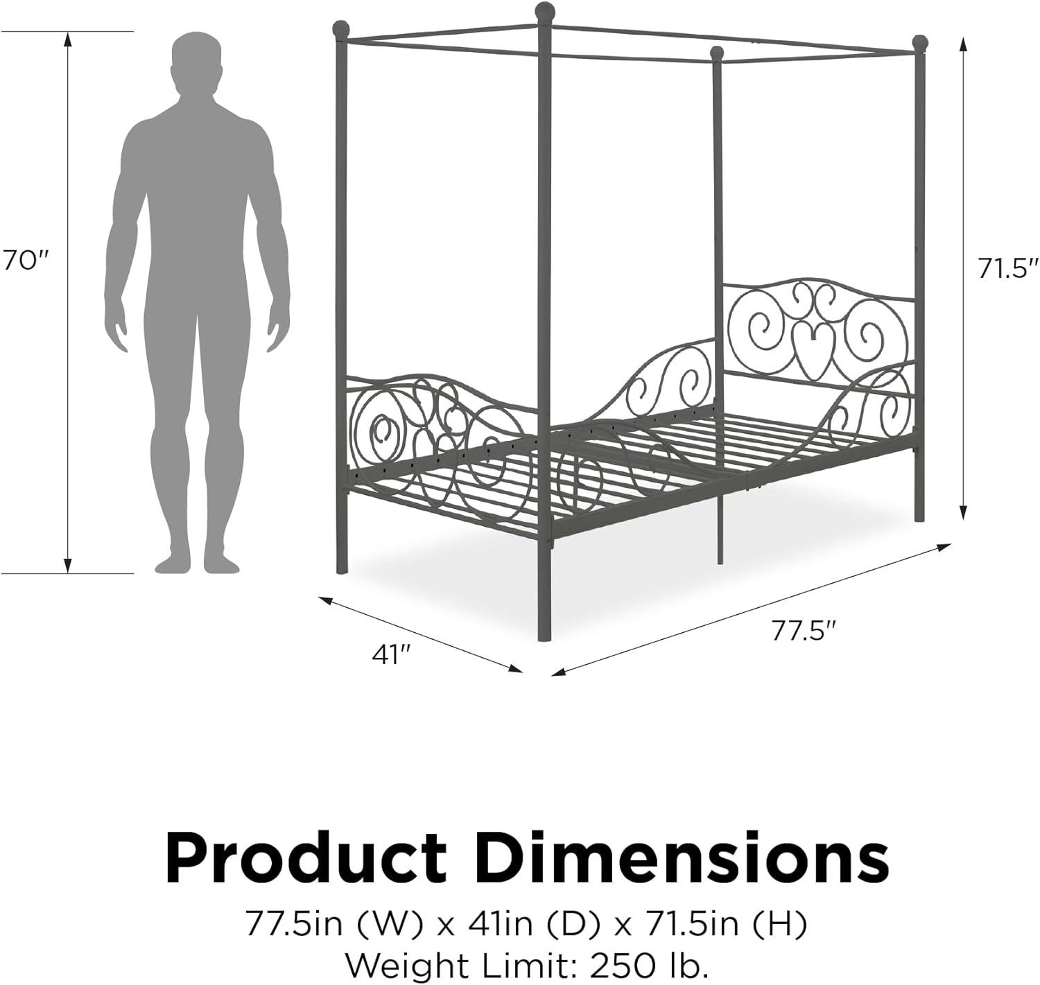 DHP 4020959 Sturdy Bed Frame, Twin, Pewter