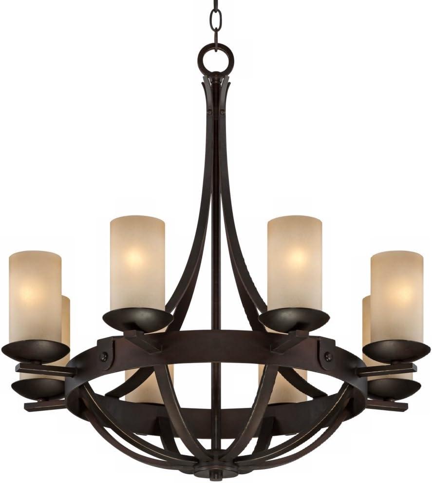 Industrial Bronze 8-Light Chandelier with Scavo Glass Shades