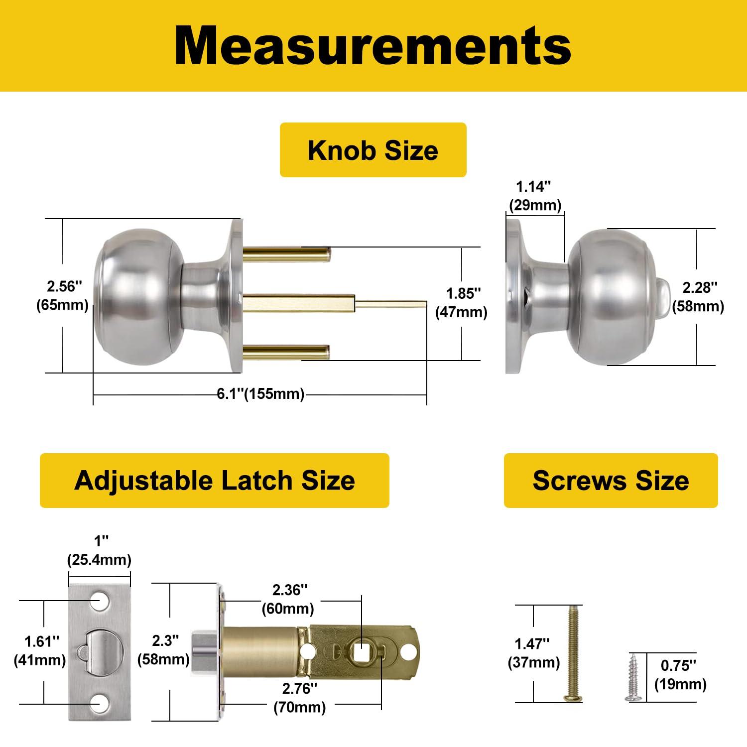 Entrance door handle kit with key, entrance door lock with solid stainless steel outside and inside, ball handle, 1 piece