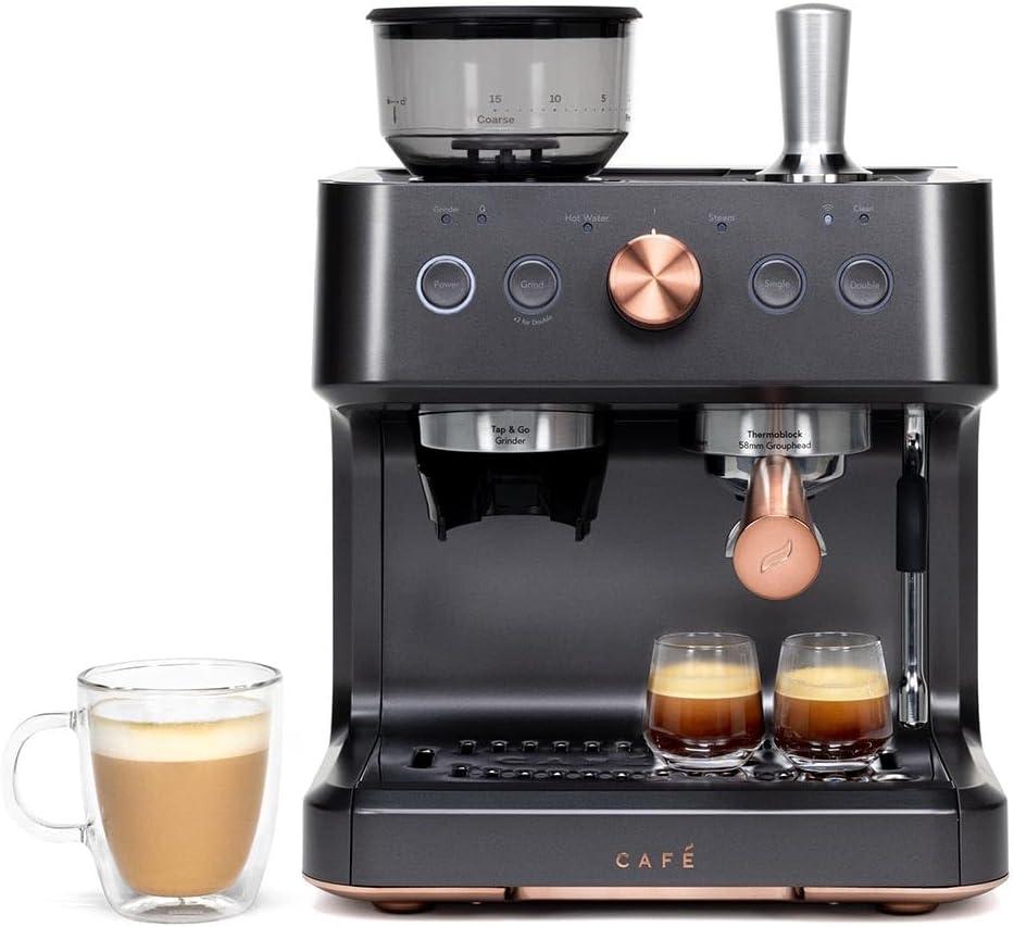 CAFE Bellissimo Semi-Automatic Espresso Machine + Frother Matte Black: GE Appliances, Espresso Maker with Grinder, 2.5L Capacity