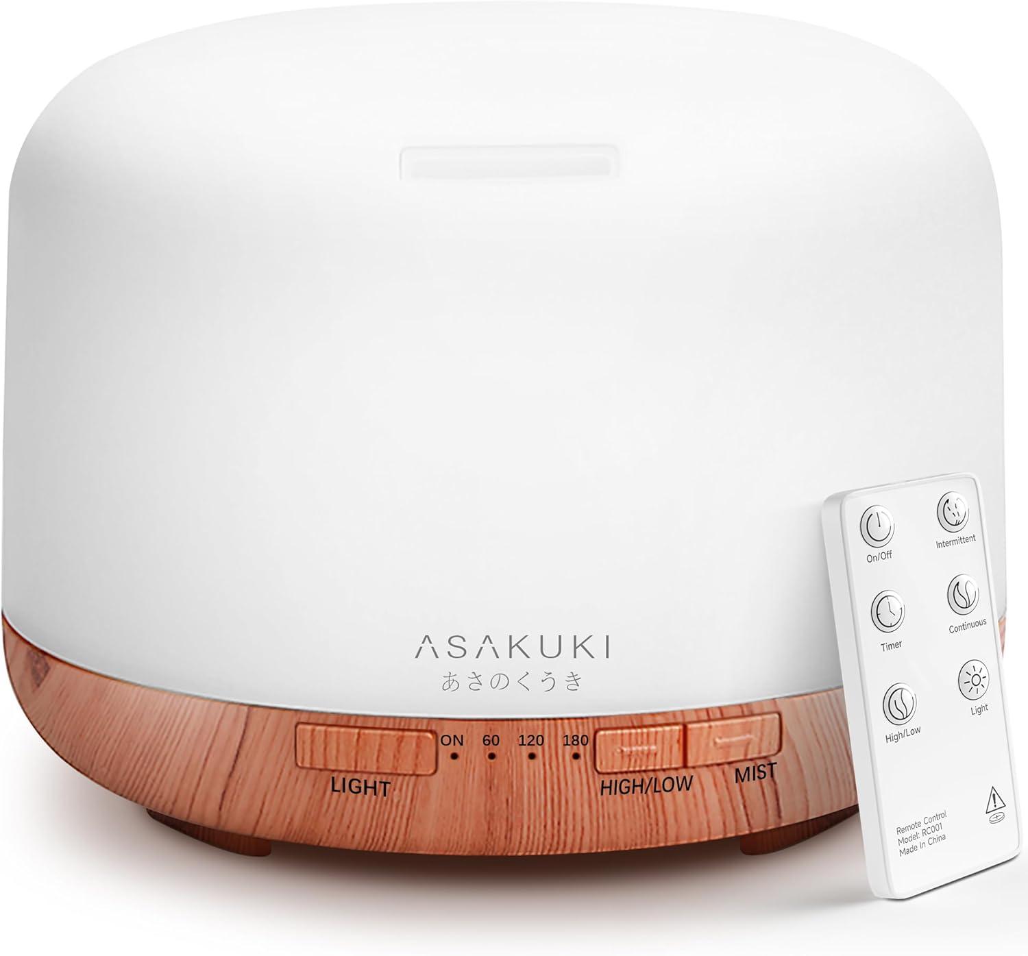 ASAKUKI 500mL Premium Essential Oil Diffuser, with 7 LED Light Colors & Auto-Switch