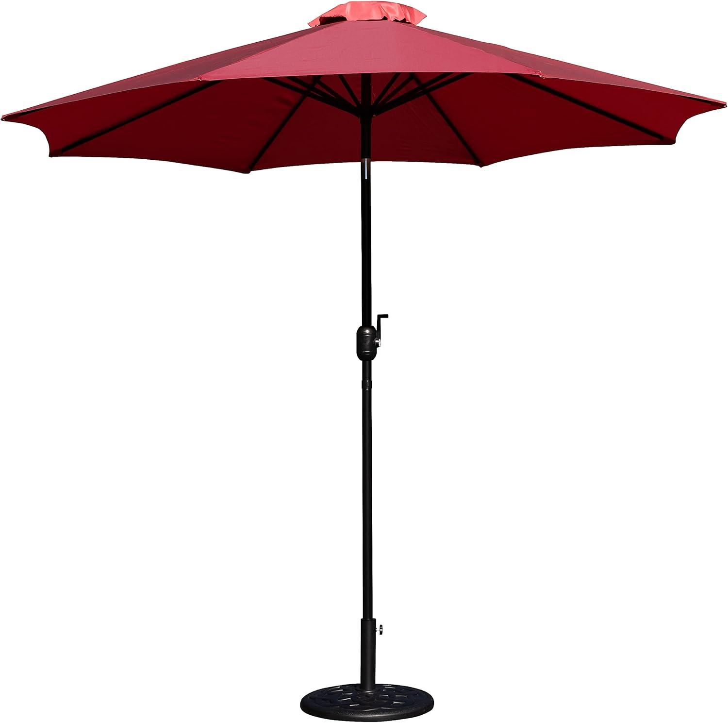 Flash Furniture Kona Red 9 FT Round Umbrella with Crank and Tilt Function and Standing Umbrella Base