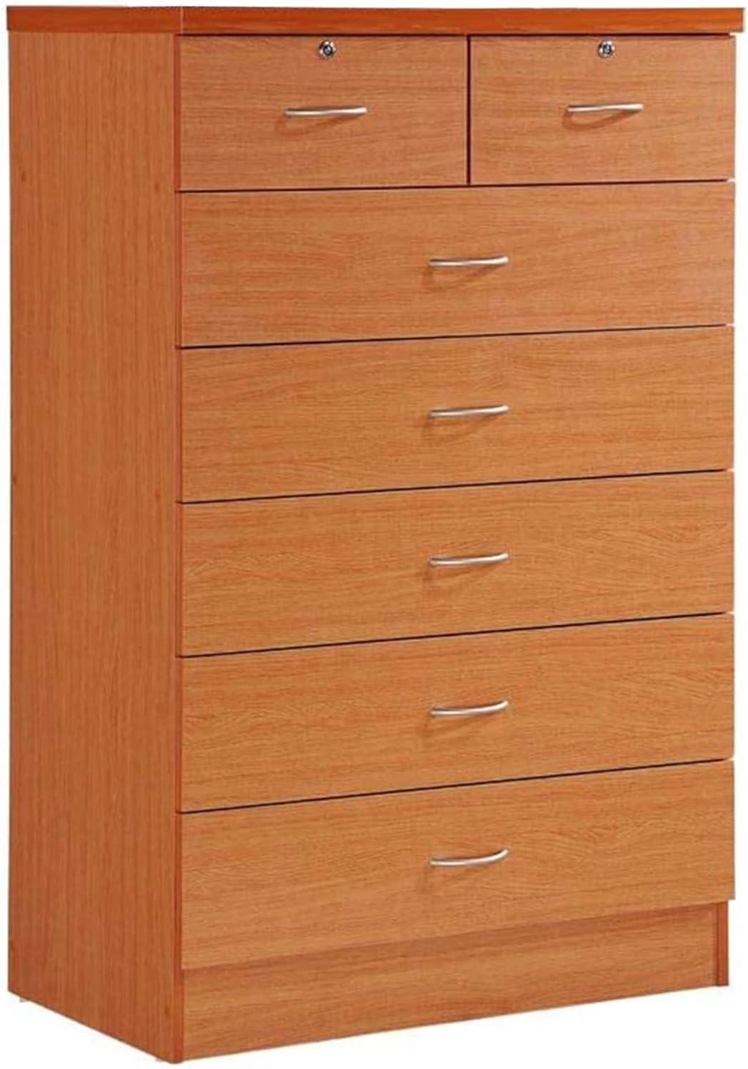 Cherry 48" Tall Wooden Dresser with Locks and Rollers