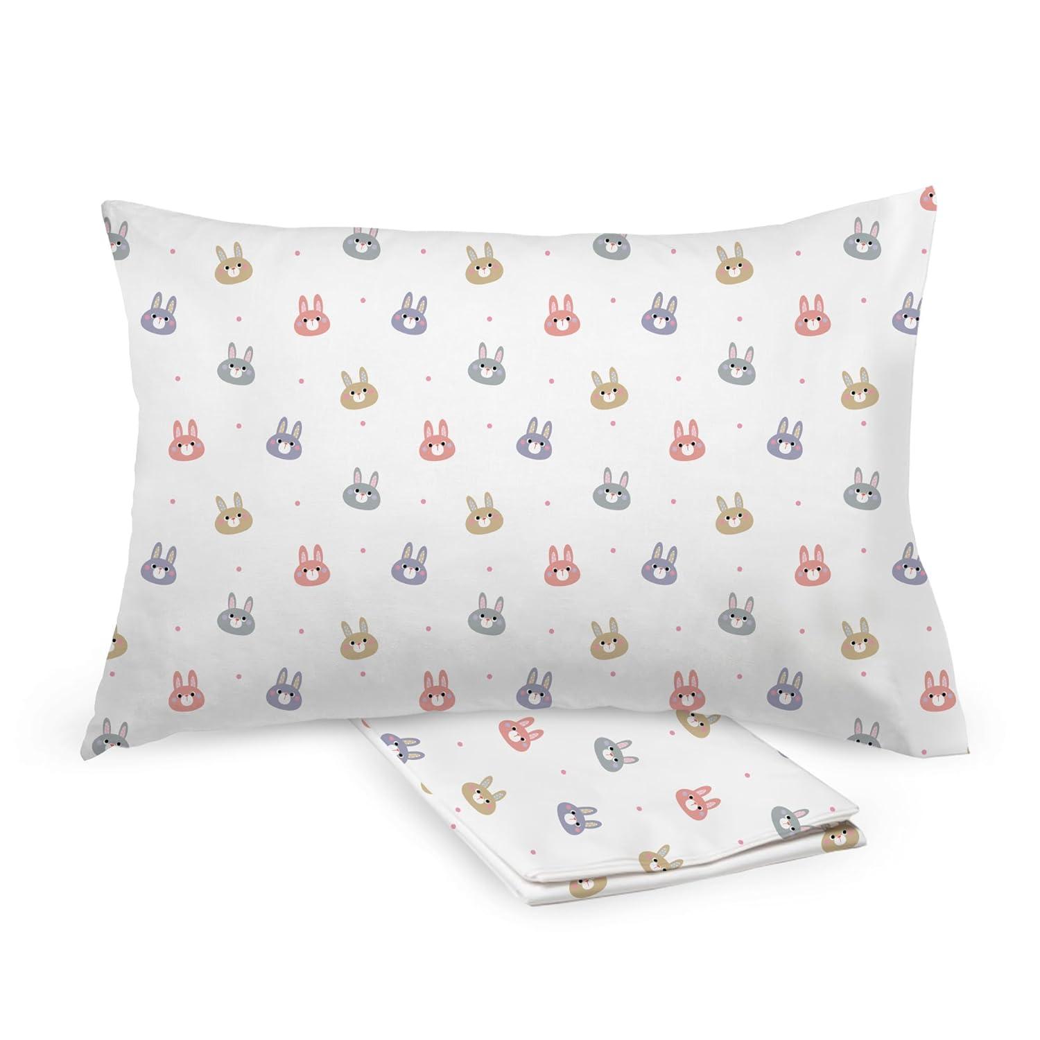 BreathableBaby Cotton Percale Pillowcase, For 13" x 18"/33 x 46 cm Toddler Pillow, Rabbits (2-Pack)