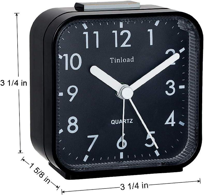 Small Battery Operated Analog Alarm Clock Silent Non Ticking, Ascending Beep Sounds, Snooze,Light Functions, Easy Set(Black)