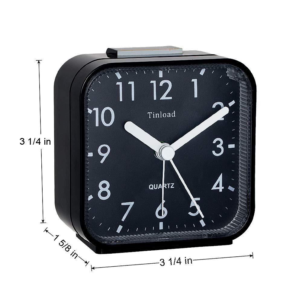 Small Battery Operated Analog Alarm Clock Silent Non Ticking, Ascending Beep Sounds, Snooze,Light Functions, Easy Set(Black)