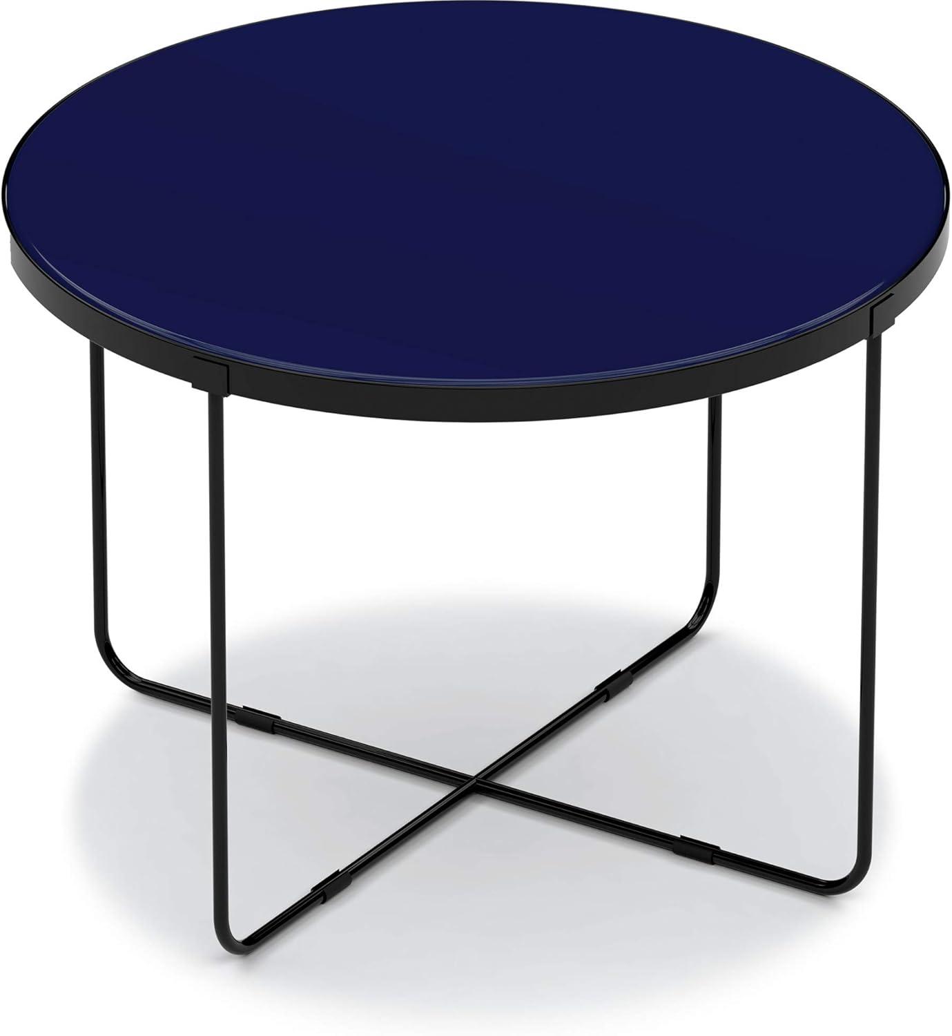 Finch 28'' Round Blue Wood Coffee Table with Black Metal Base