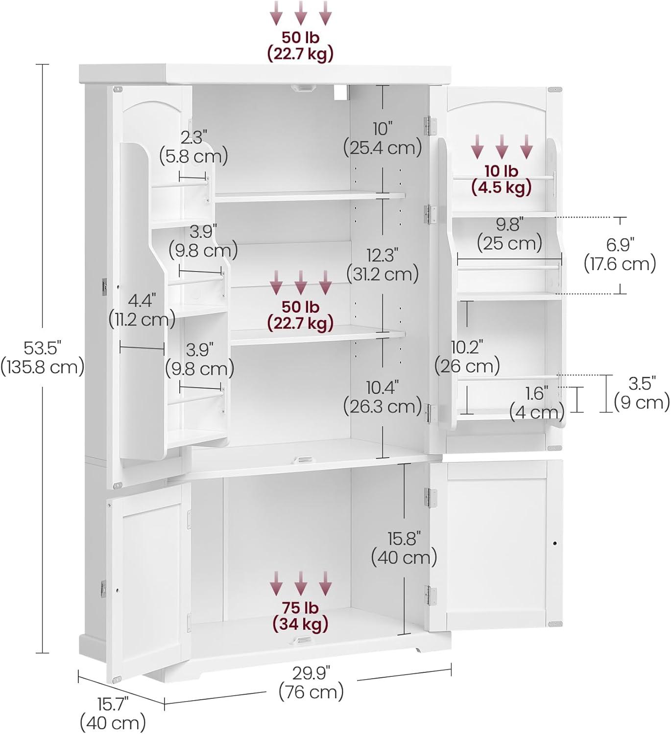 White Freestanding Tall Kitchen Pantry Cabinet with Adjustable Shelves