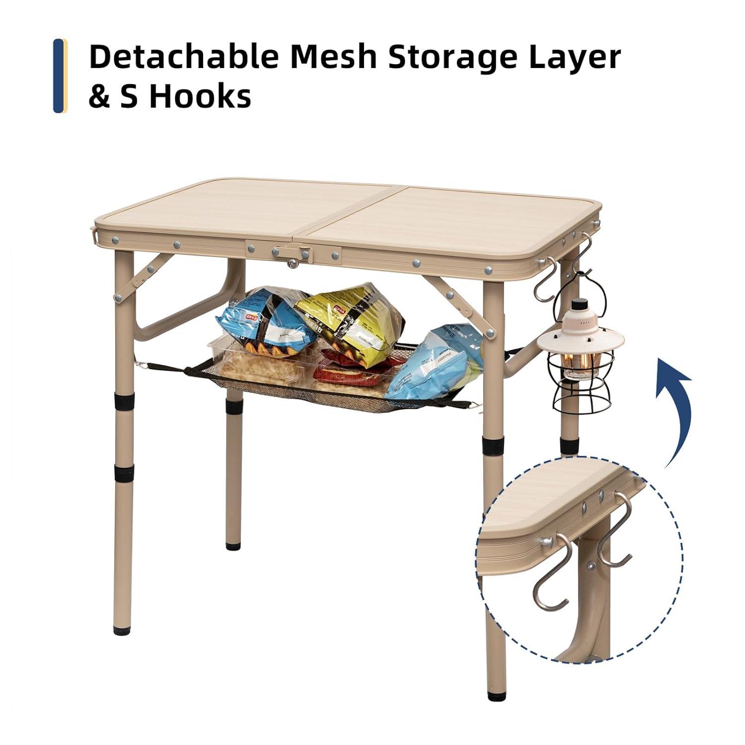 Small Folding Table 2FT Camping Table 3 Adjustable Height Lightweight Portable Aluminum Mini Foldable for Picnic Beach Indoor Outdoor, Yellow