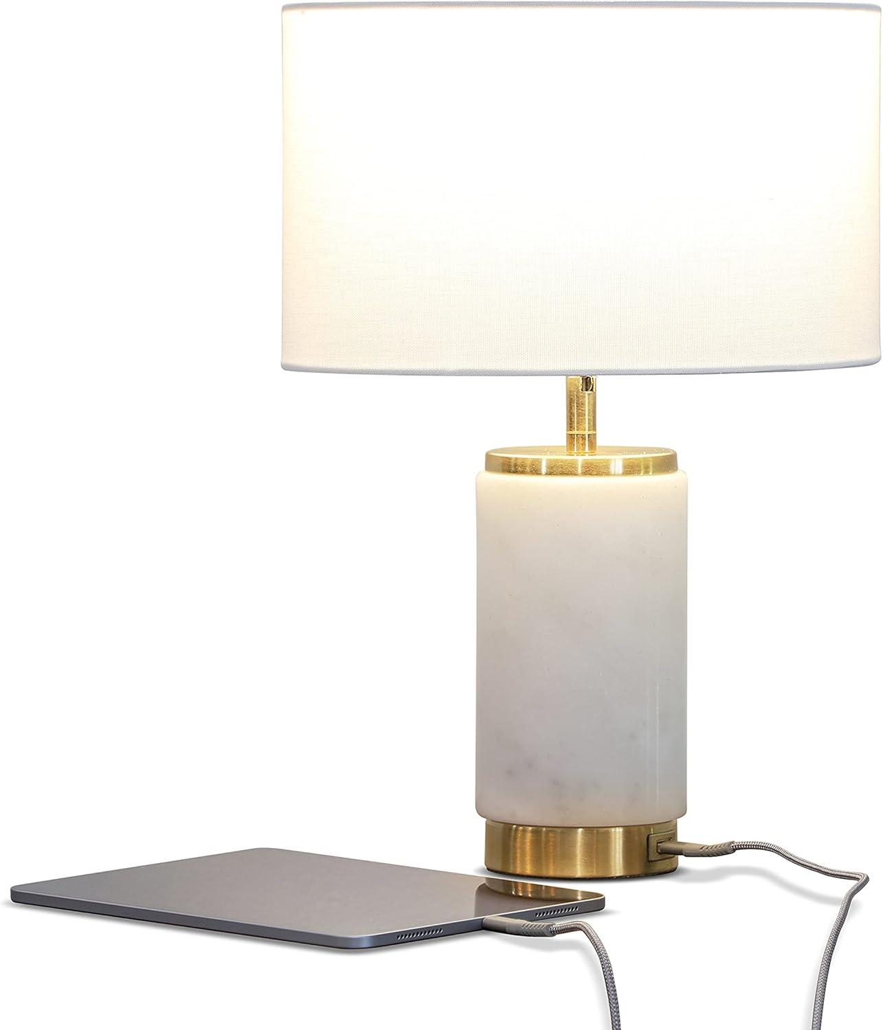 Brightech Arden Modern (Includes LED Light Bulb) USB Charging Standard Table Lamp White