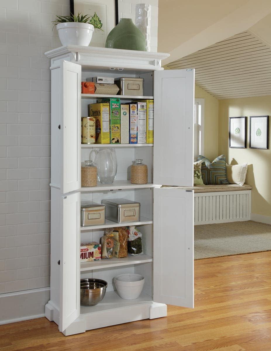 Home Styles Americana Kitchen Pantry Off-White: Traditional Hardwood Storage, 4 Adjustable Shelves