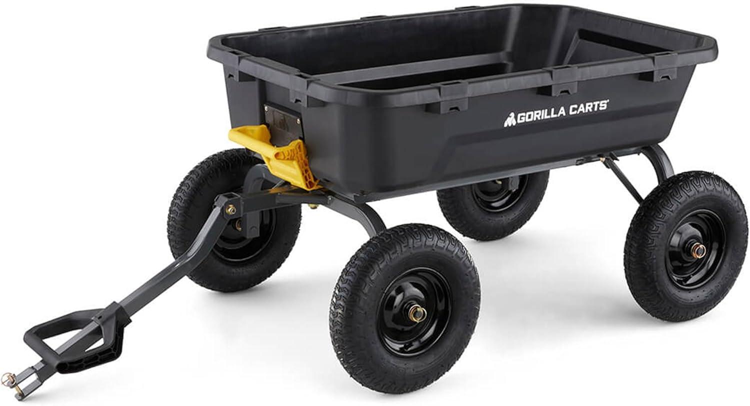 Gorilla Carts Heavy Duty 12 Cubic Foot Poly Yard Dump Cart, Garden Wheelbarrow Wagon with Pneumatic Flat Free Tires for Outdoor Lawn Utility, Black