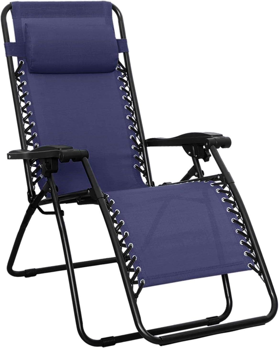 Navy Blue Adjustable Zero Gravity Outdoor Lounger with Cushions