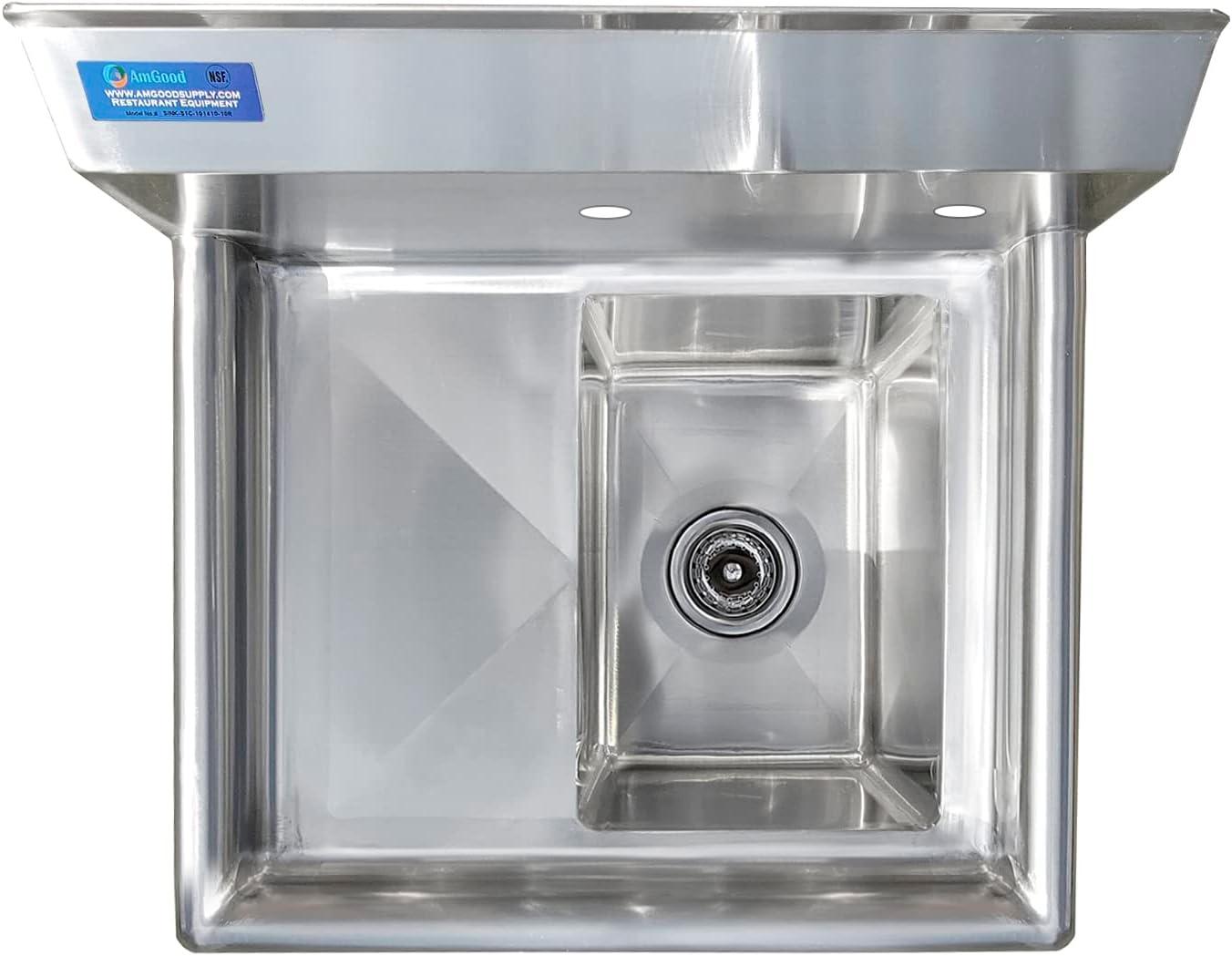10″ x 14″ x 10″ with 10″ Left Drainboard with Faucet One Compartment Stainless Steel Commercial Kitchen Prep & Utility Sink | NSF