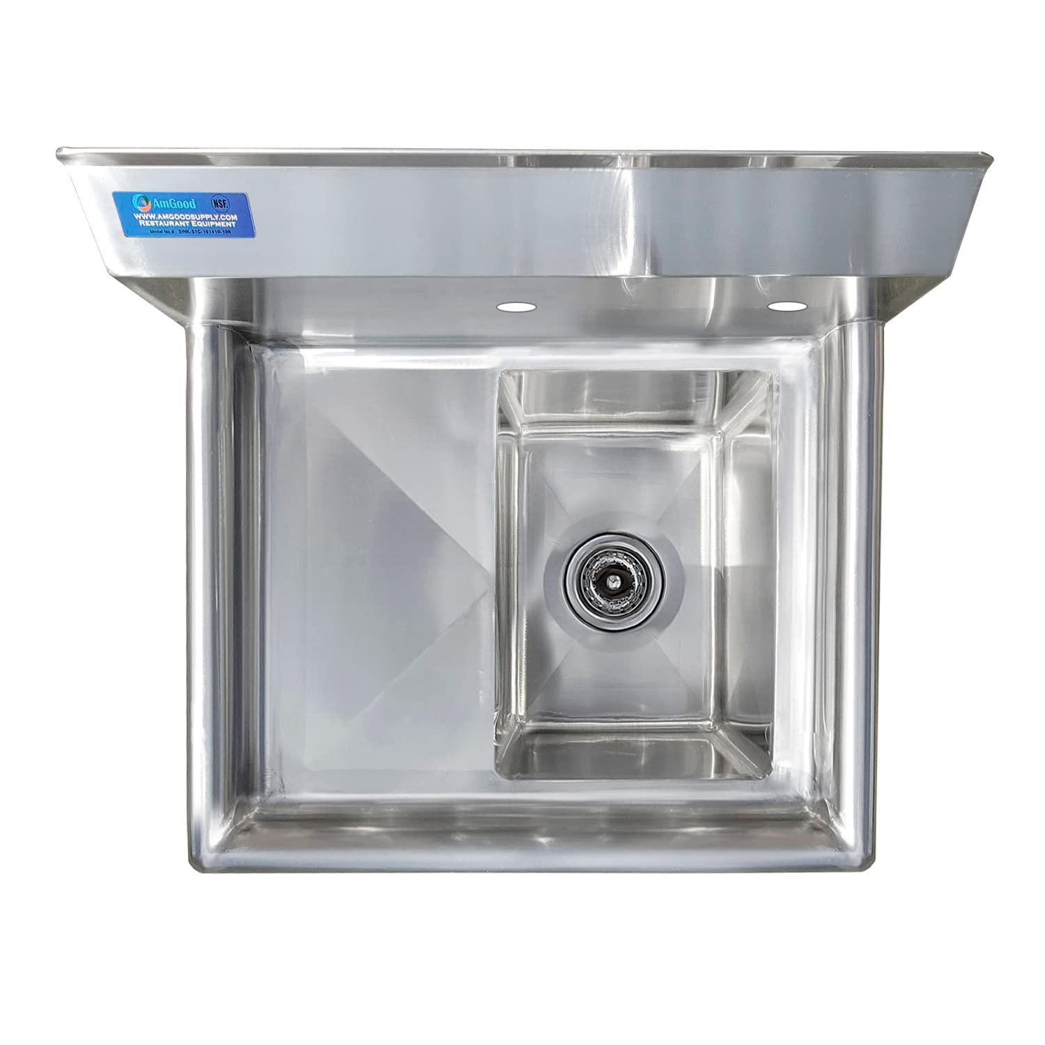10″ x 14″ x 10″ with 10″ Left Drainboard with Faucet One Compartment Stainless Steel Commercial Kitchen Prep & Utility Sink | NSF