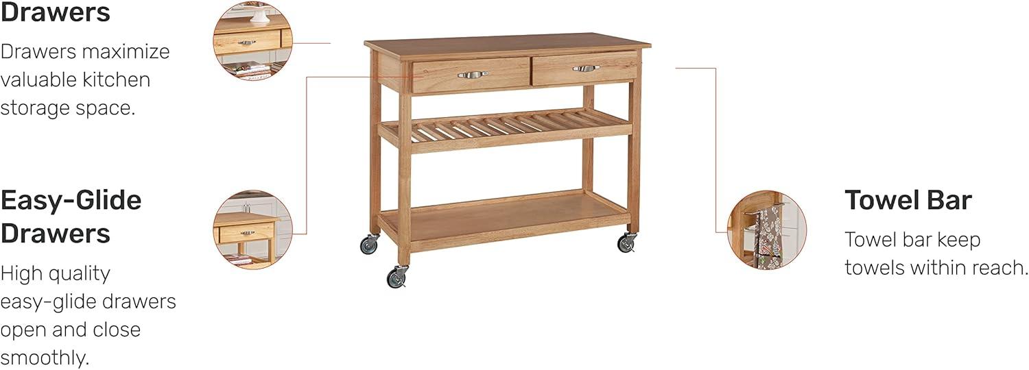 Solid Wood Rectangular Kitchen Cart with Wine Rack and Storage