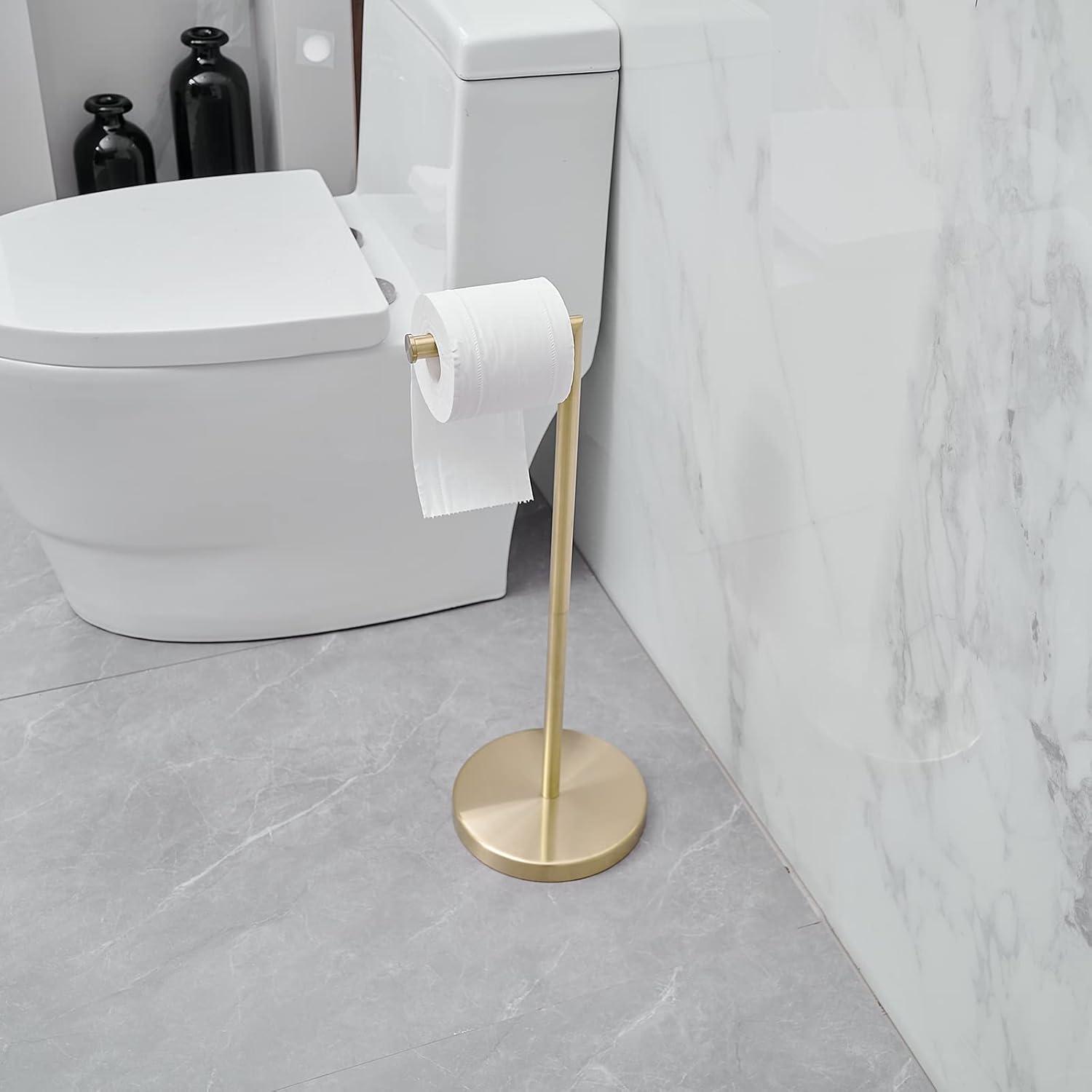 Brushed Gold Freestanding Stainless Steel Toilet Paper Holder