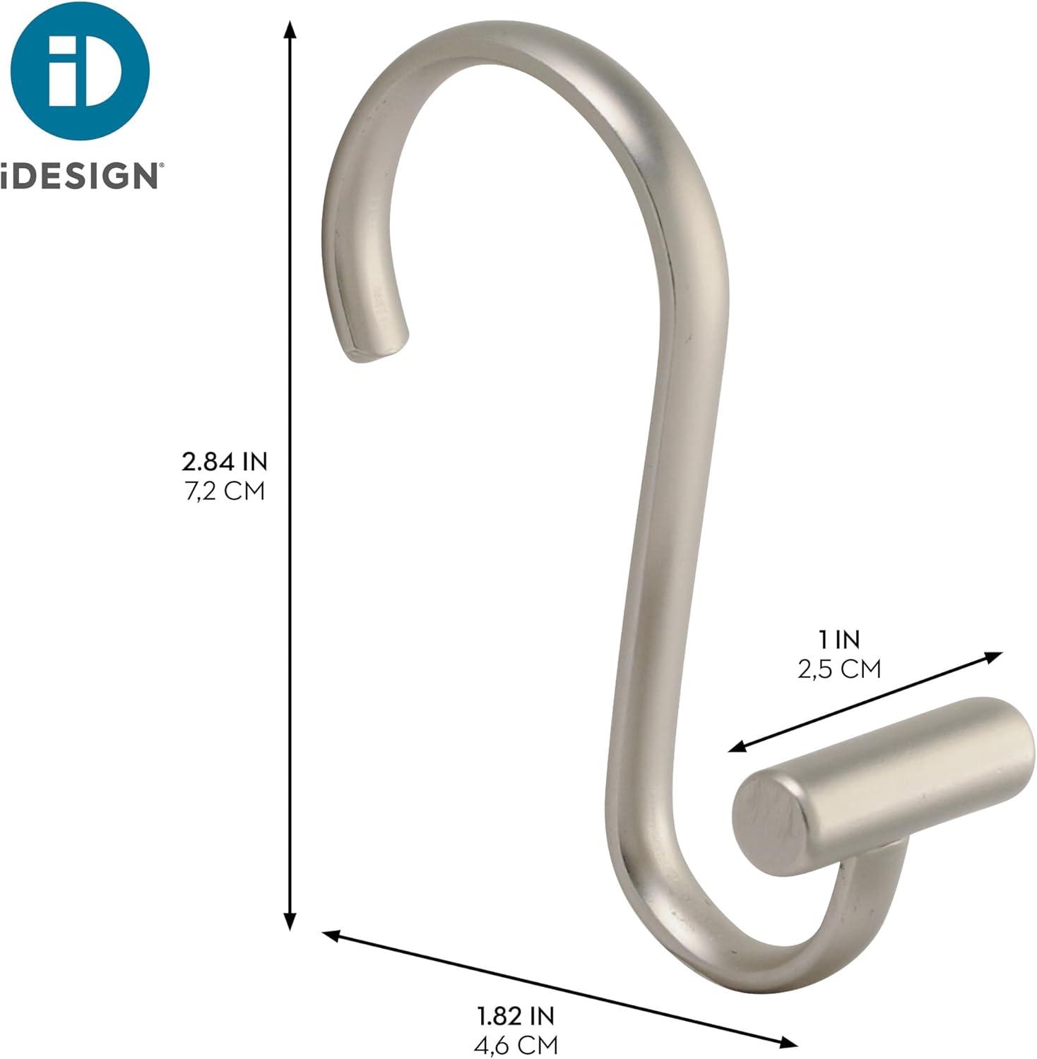 iDESIGN Metal T Bar Shower Curtain Hooks Rust Resistant Rings Set of 12 Satin