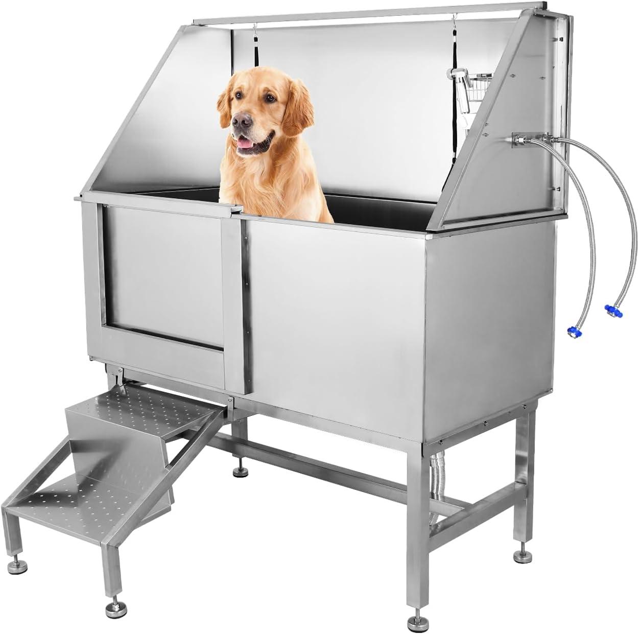 Lischwert 50 Stainless Steel  Dog Grooming Bath Tub for Large dogs,for Home&Business Use,Pet Bathing Station Wash Shower