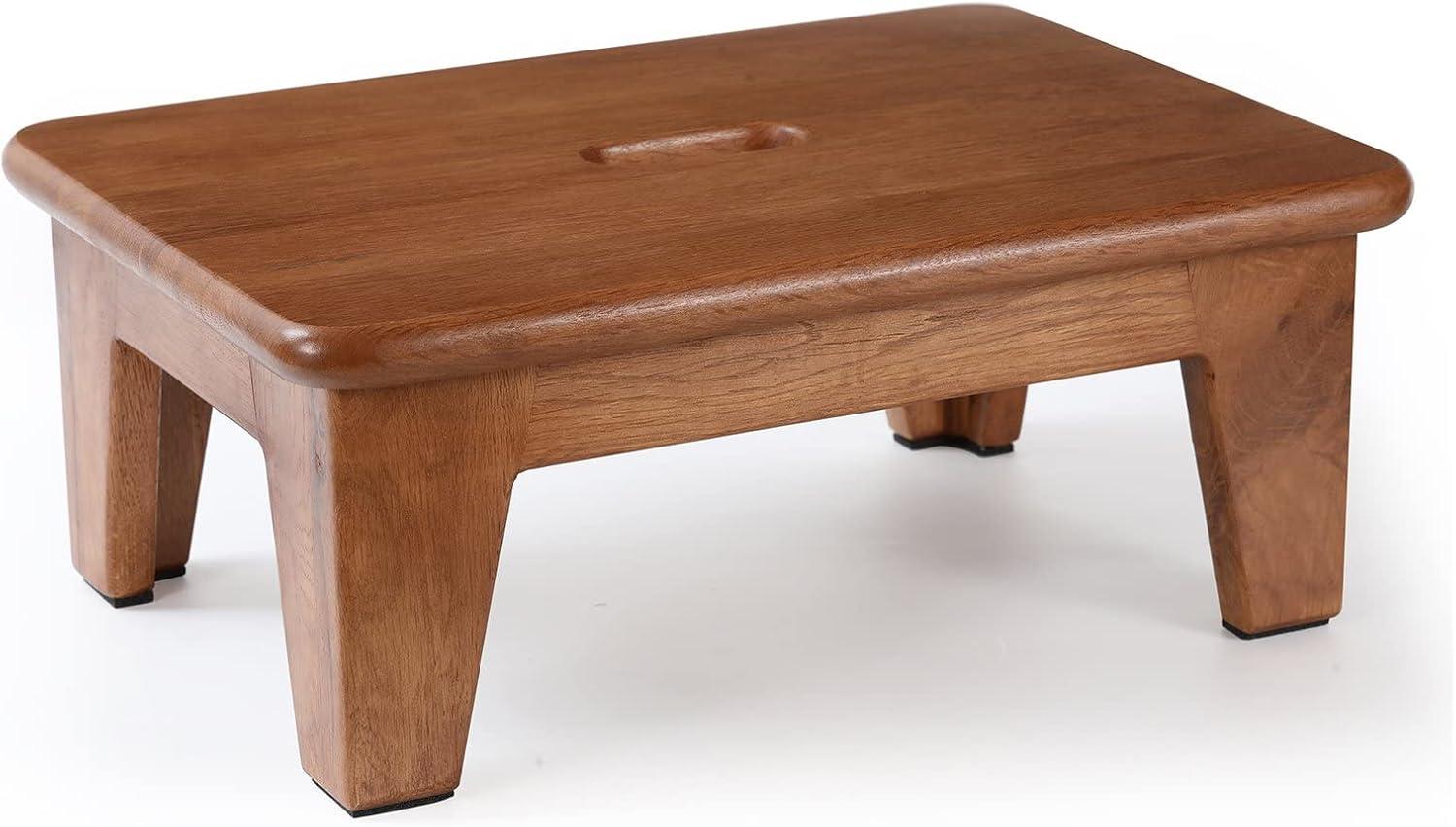 Chocolate Oak Wooden Step Stool with Non-Slip Mat