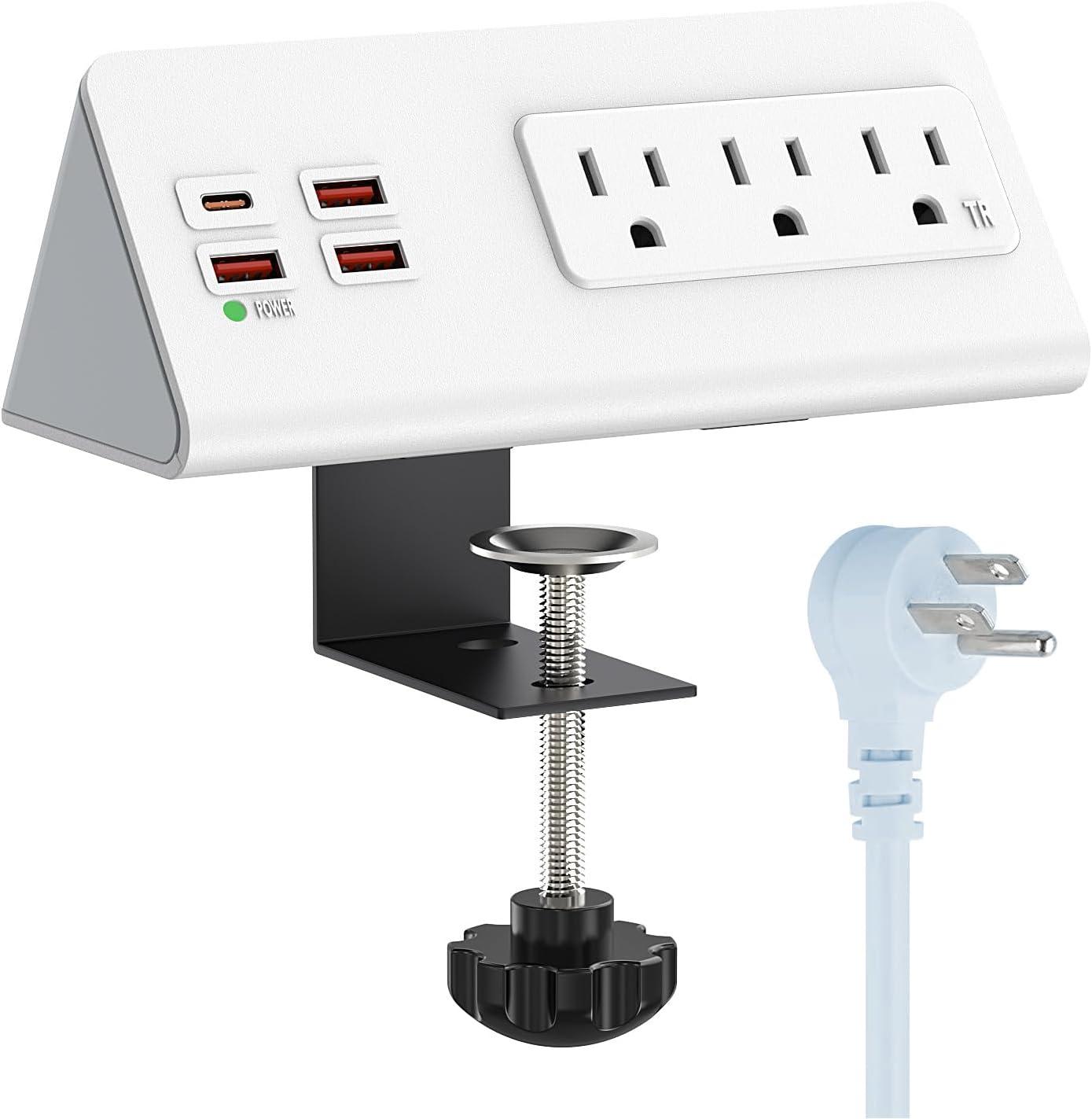 White Heavy Duty Power Strip with USB-C and USB-A Ports