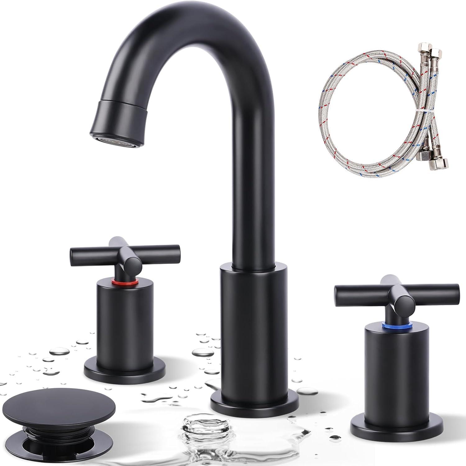 Matte Black 8-Inch Widespread Double Handle Bathroom Faucet