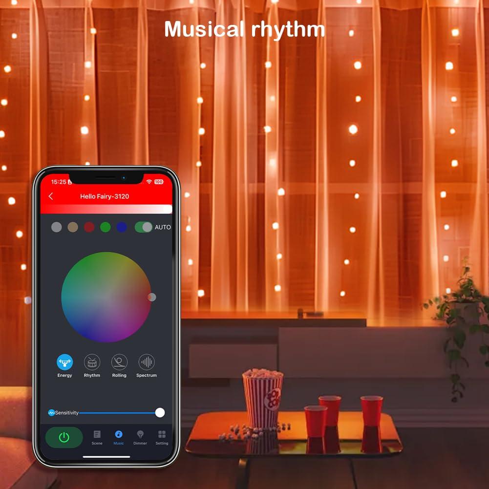 Curtain Lights Indoor 300LED 9.8ftx9.8ft, Outdoor Waterproof Curtain String Lights with Hook Remote Timer 8 Modes, USB Powered Waterfall Window Lights for Wall Backdrop Home Decorations