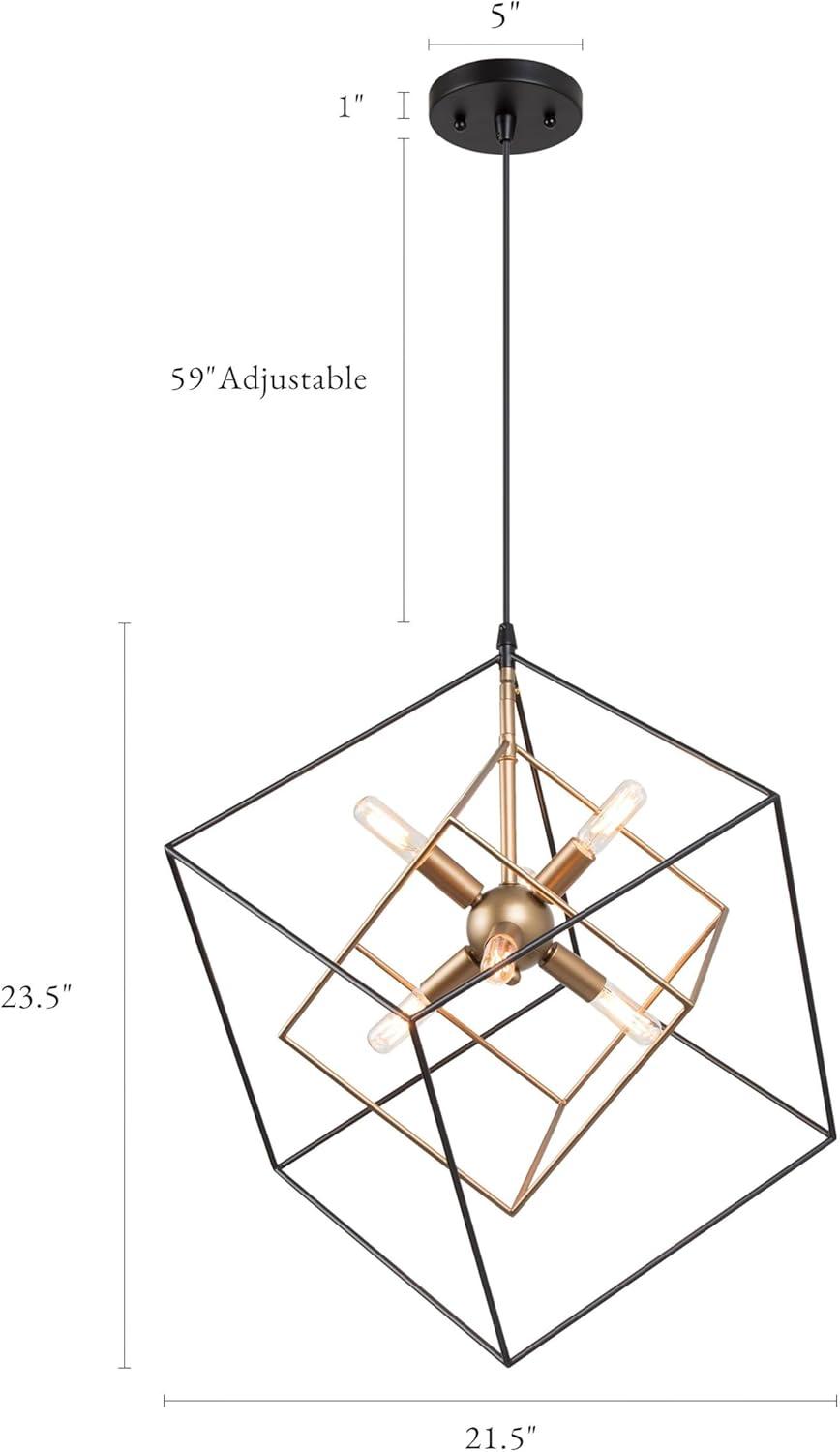 Gold and Black Geometric Cube Sputnik Chandelier