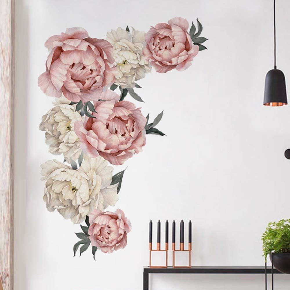 Wovilon Peony Rose Flowers Wall Sticker Art Nursery Decals Home Decor Gift Home Decor Wall Stickers & Murals Wall Stickers for Bedroom, Living Room