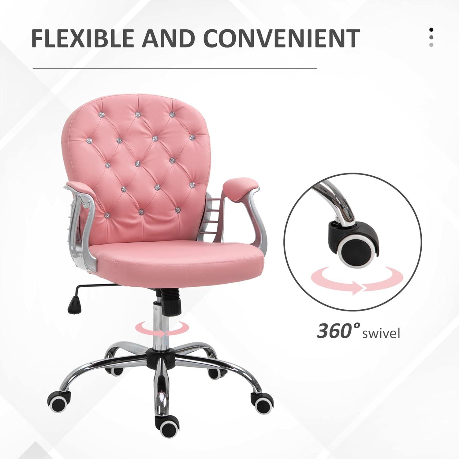 Vinsetto Indoor Height Adjustment and Armrest Office Desk Chair, Pink