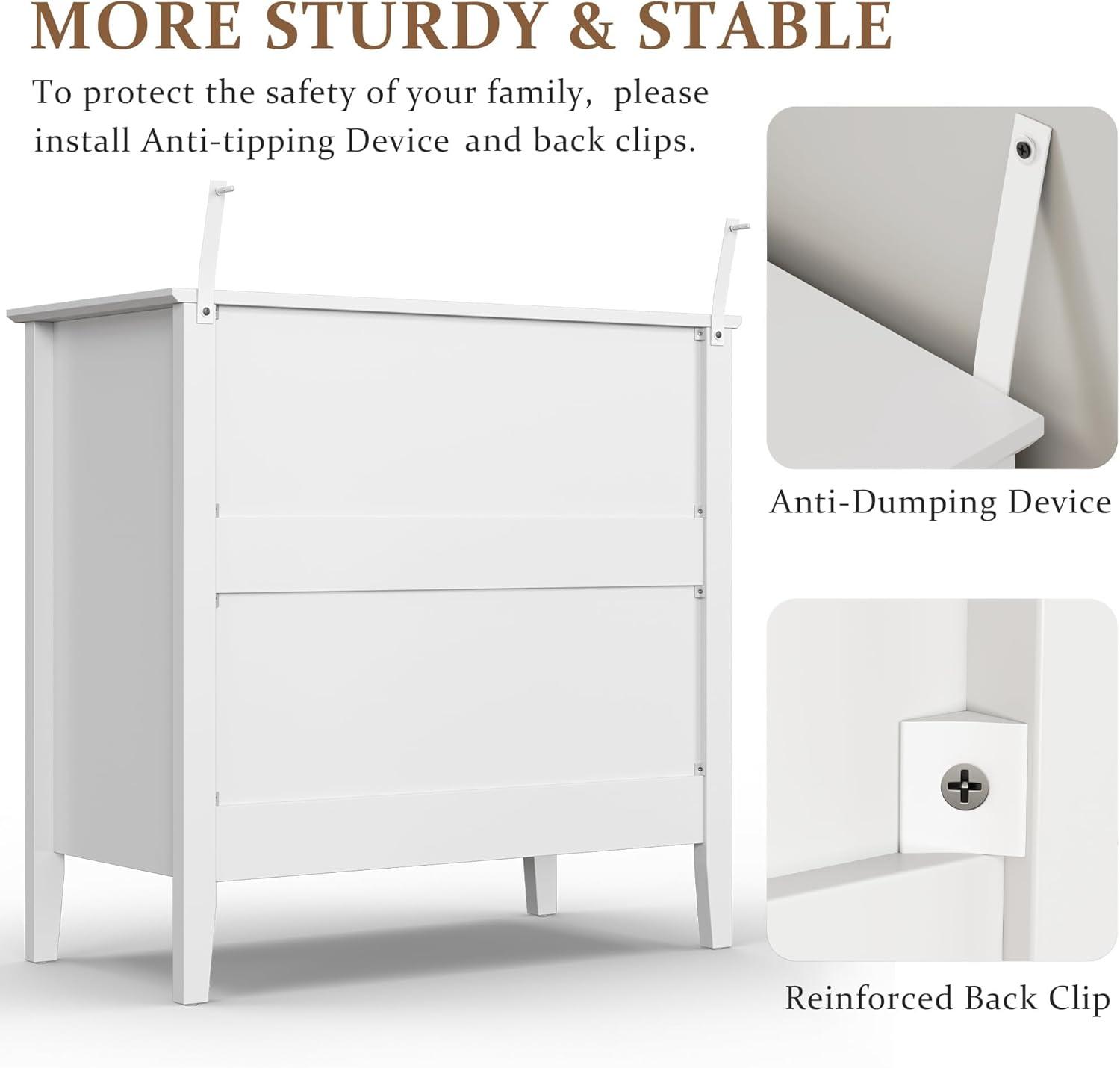 RoyalCraft Large 3 Drawer Dresser Set of 2, Fluted Wood Chest of Drawers with Storage, Modern Painted 30 inch Wide Nightstand for Bedroom Living Room Entryway, White