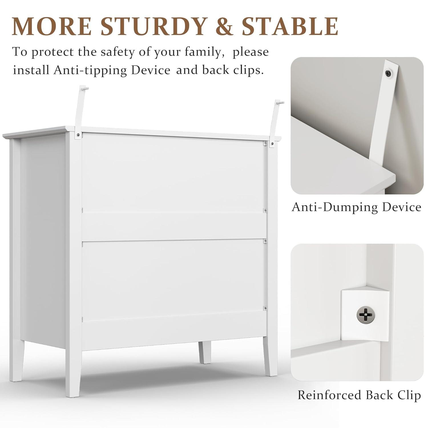 RoyalCraft Large 3 Drawer Dresser Set of 2, Fluted Wood Chest of Drawers with Storage, Modern Painted 30 inch Wide Nightstand for Bedroom Living Room Entryway, White