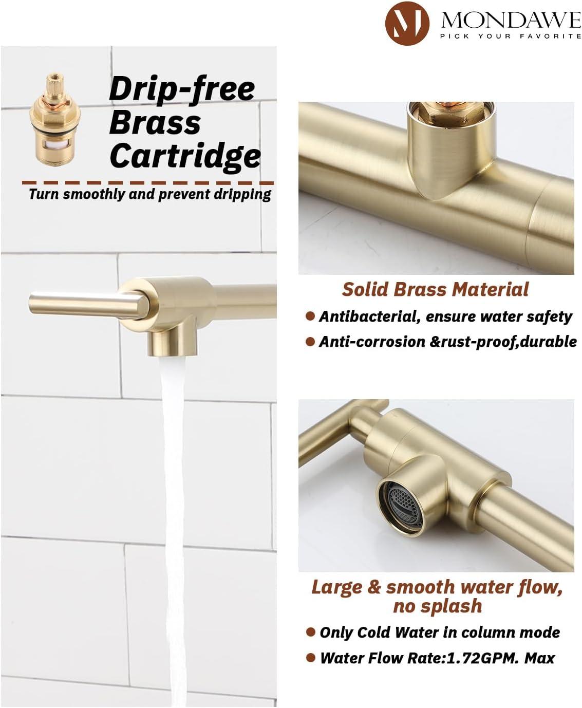 Pot Filler Faucet Wall Mount Kitchen Sink Faucet Stove Pot Filling Faucet with Double Joint Swing Arms Folding Faucet, Solid Brass Material, Lead-Free, Single Hole, Brushed Gold