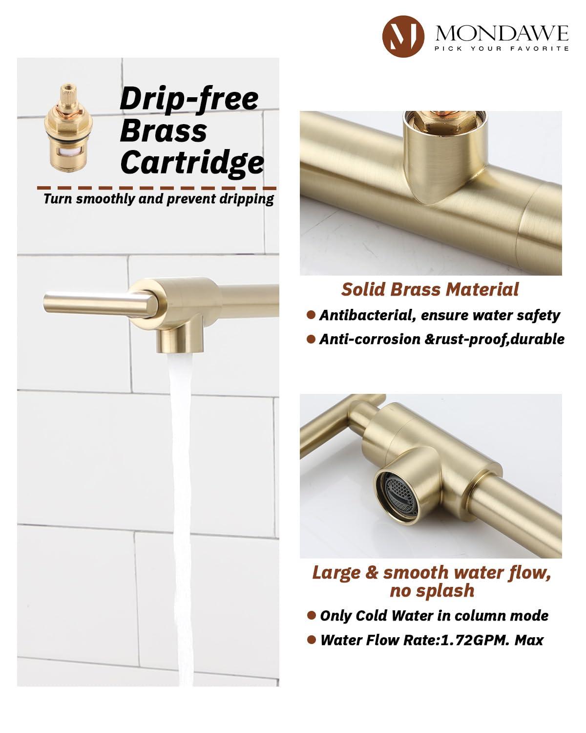 Pot Filler Faucet Wall Mount Kitchen Sink Faucet Stove Pot Filling Faucet with Double Joint Swing Arms Folding Faucet, Solid Brass Material, Lead-Free, Single Hole, Brushed Gold