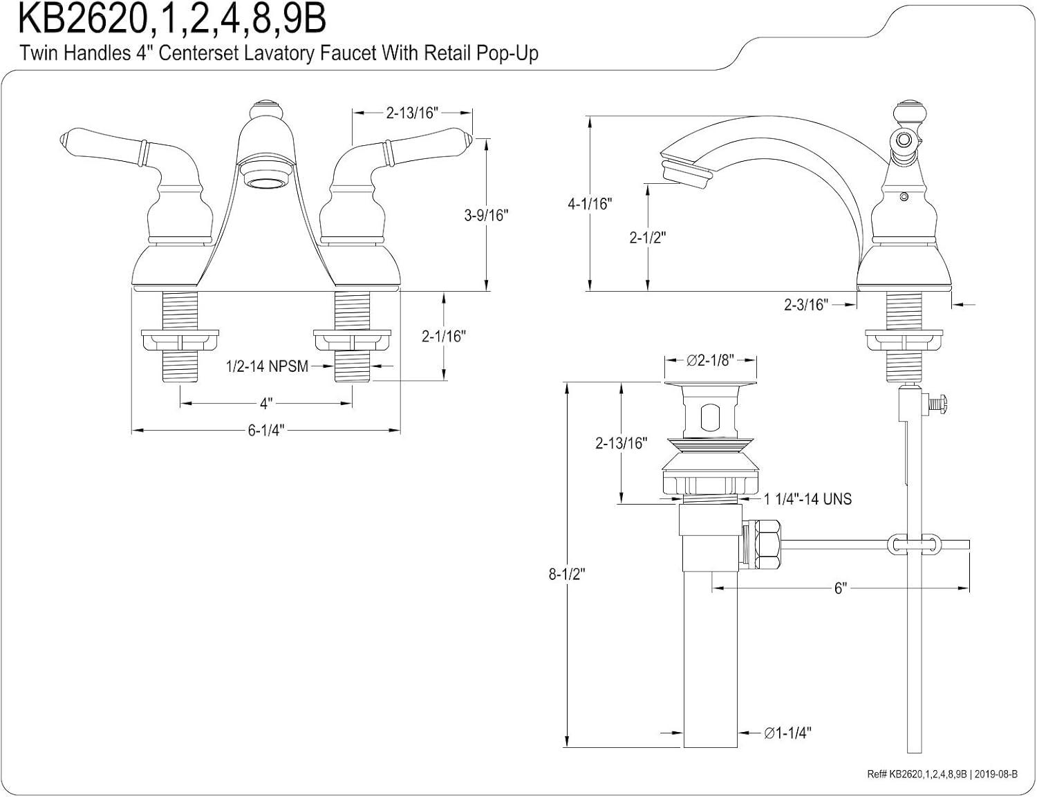 Kingston Brass Naples Two-Handle 3-Hole Deck Mount 4" Centerset Bathroom Faucet