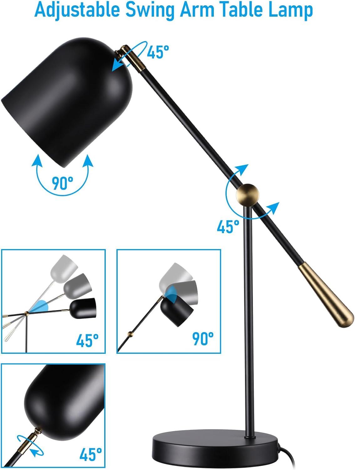 Adjustable Black and Gold Metal Desk Lamp with White Interior