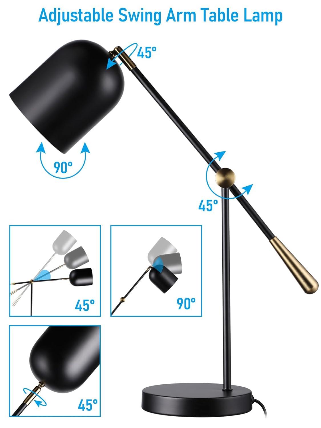 Adjustable Black and Gold Metal Desk Lamp with White Interior