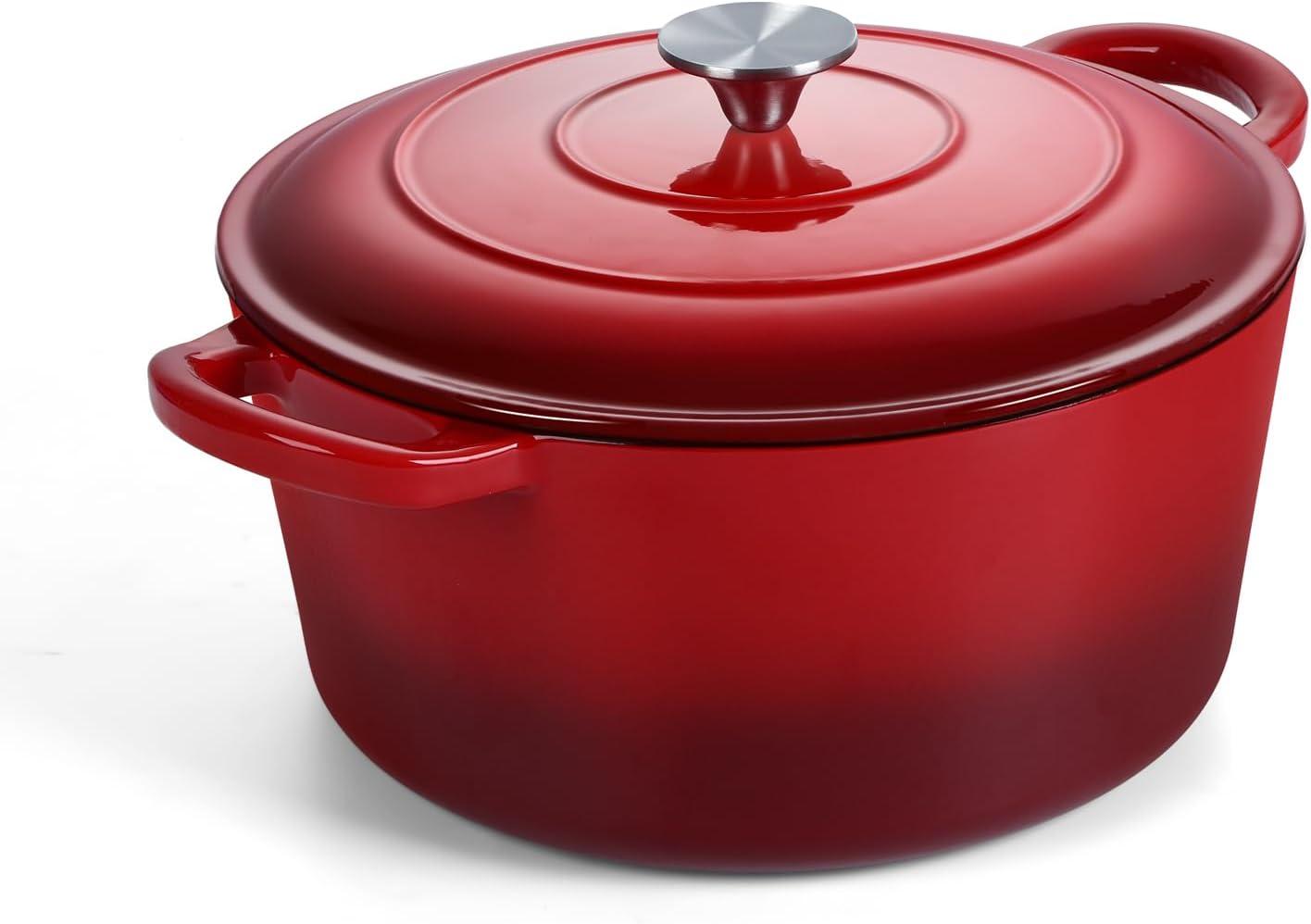 Onader 5QT Enameled Cast Iron Dutch Oven, Round Dutch Oven Pot with Lid for Sourdough Bread Baking - Red