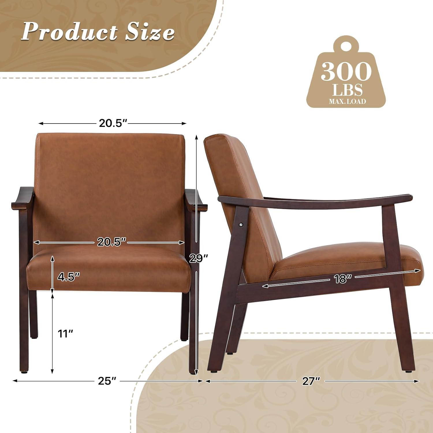 Renwick Mid-Century Modern Faux Leather Accent Chair, Set of 2, Brown