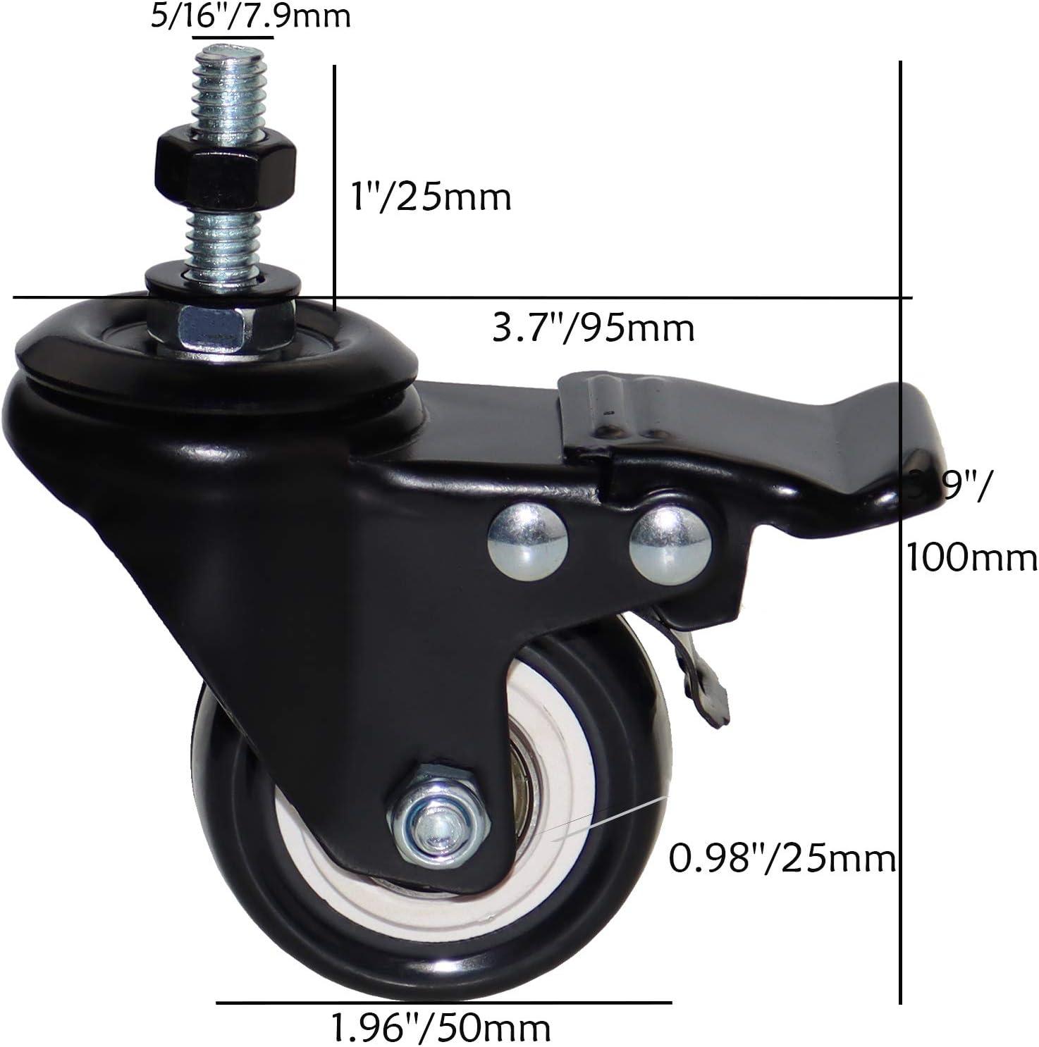 2'' Black PU Swivel Stem Casters with Dual Locking Brakes