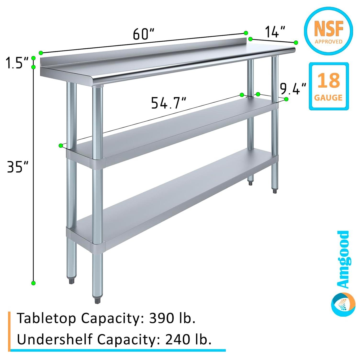 Amgood Stainless Steel Work Table with 2 Shelves