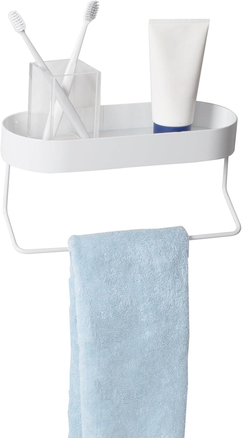 Metal Wall Shelf with Towel Bar White - Honey-Can-Do: Steel Bathroom Holder, No Surface Treatment